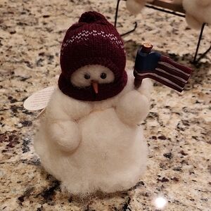 Cozy Snowman Figurine with Burgundy Hat